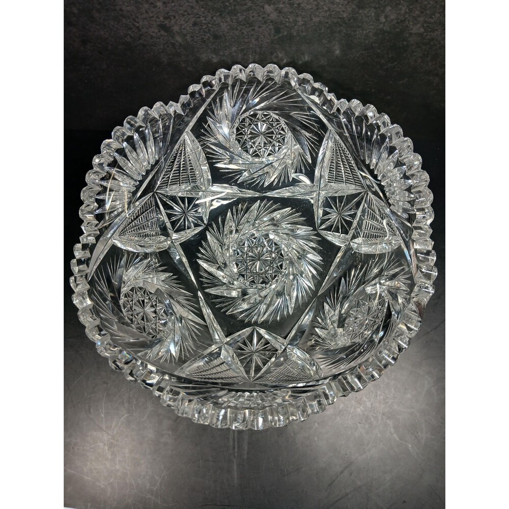 Antique American Brilliant Period Cut Crystal Starburst & Fan Pattern Bowl